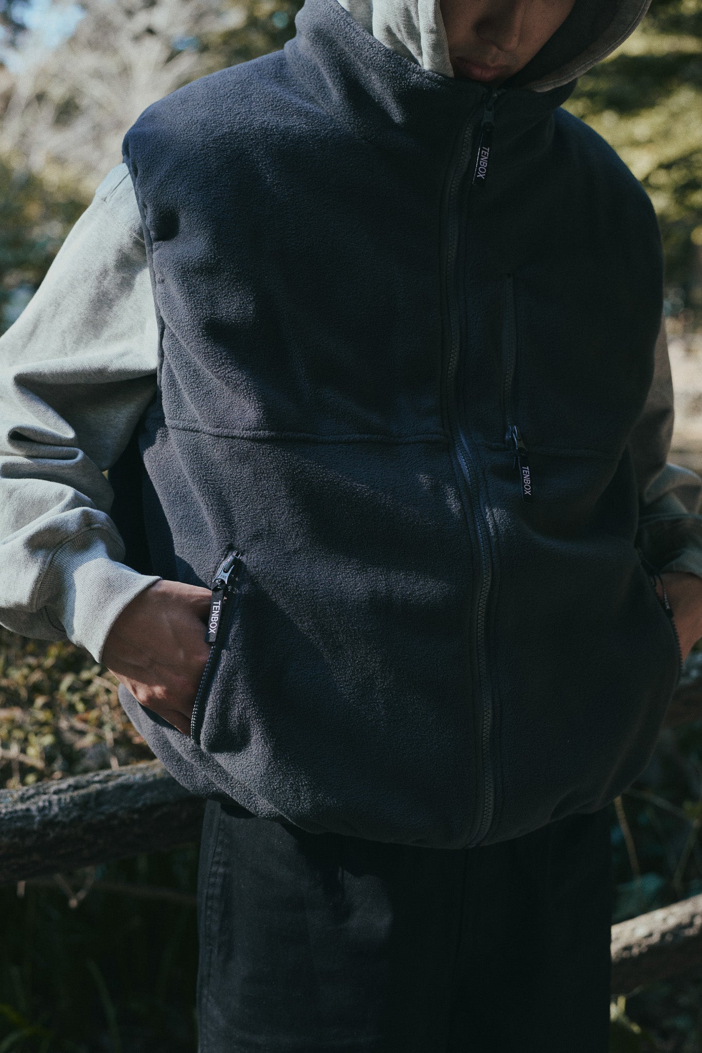 Fleece/Nylon Reversible Vest | Gray×Navy