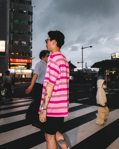 Pocket S/S Tee | Pink Border